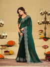 Bottle Green Fendy Satin Saree with White Floral Embroidery Border | Designer Party Wear Saree with Blouse