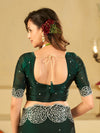 Bottle Green Fendy Satin Saree with White Floral Embroidery Border | Designer Party Wear Saree with Blouse