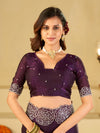 Royal Purple Fendy Satin Saree with White Floral Embroidery Border | Designer Party Wear Saree with Blouse