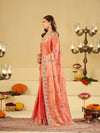 Peach Pink Designer Fendy Satin Saree with Heavy Embroidered Border | Party Wear Ethnic Saree with Intricate Embroidery & Matching Blouse