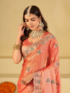 Peach Pink Designer Fendy Satin Saree with Heavy Embroidered Border | Party Wear Ethnic Saree with Intricate Embroidery & Matching Blouse