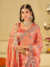 Peach Pink Designer Fendy Satin Saree with Heavy Embroidered Border | Party Wear Ethnic Saree with Intricate Embroidery & Matching Blouse