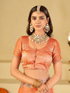 Peach Designer Fendy Satin Saree with Heavy Embroidered Border | Festive Party Wear Saree with Intricate Embroidery & Matching Blouse