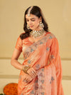 Peach Designer Fendy Satin Saree with Heavy Embroidered Border | Festive Party Wear Saree with Intricate Embroidery & Matching Blouse
