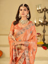 Peach Designer Fendy Satin Saree with Heavy Embroidered Border | Festive Party Wear Saree with Intricate Embroidery & Matching Blouse