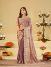 Lavender Designer Fendy Satin Saree with Heavy Embroidered Border | Party Wear Festive Saree with Intricate Embroidery & Matching Blouse