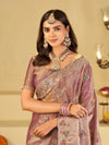 Lavender Designer Fendy Satin Saree with Heavy Embroidered Border | Party Wear Festive Saree with Intricate Embroidery & Matching Blouse