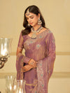 Lavender Designer Fendy Satin Saree with Heavy Embroidered Border | Party Wear Festive Saree with Intricate Embroidery & Matching Blouse