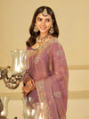Lavender Designer Fendy Satin Saree with Heavy Embroidered Border | Party Wear Festive Saree with Intricate Embroidery & Matching Blouse