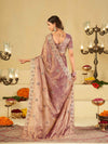 Lavender Designer Fendy Satin Saree with Heavy Embroidered Border | Party Wear Festive Saree with Intricate Embroidery & Matching Blouse