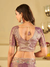 Lavender Designer Fendy Satin Saree with Heavy Embroidered Border | Party Wear Festive Saree with Intricate Embroidery & Matching Blouse