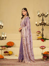 Pastel Lavender Designer Fendy Satin Saree with Heavy Embroidered Border | Party Wear Festive Saree with Intricate Embroidery & Matching Blouse