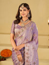 Pastel Lavender Designer Fendy Satin Saree with Heavy Embroidered Border | Party Wear Festive Saree with Intricate Embroidery & Matching Blouse