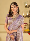 Pastel Lavender Designer Fendy Satin Saree with Heavy Embroidered Border | Party Wear Festive Saree with Intricate Embroidery & Matching Blouse