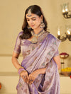 Pastel Lavender Designer Fendy Satin Saree with Heavy Embroidered Border | Party Wear Festive Saree with Intricate Embroidery & Matching Blouse