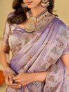 Pastel Lavender Designer Fendy Satin Saree with Heavy Embroidered Border | Party Wear Festive Saree with Intricate Embroidery & Matching Blouse