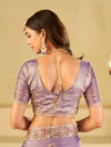 Pastel Lavender Designer Fendy Satin Saree with Heavy Embroidered Border | Party Wear Festive Saree with Intricate Embroidery & Matching Blouse