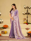 Lavender Purple Fendy Satin Saree with White Floral Embroidery Border | Designer Party Wear Saree with Blouse