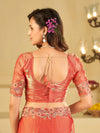 Peach Pink Fendy Satin Saree with Floral Embroidery Border | Designer Embroidered Party Wear Saree with Blouse