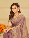 Lavender Purple Fendy Satin Saree with Floral Embroidery Border | Designer Party Wear Embroidered Saree with Blouse