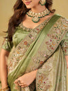 Pista Green Banarasi Silk Saree with Floral Embroidered Border & Rich Zari Weaving | Designer Festive Wedding Saree
