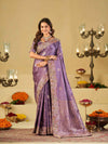 Lavender Banarasi Silk Saree with Floral Embroidered Border & Rich Zari Weaving | Designer Wedding Festive Saree
