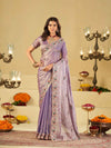 Lavender Purple Designer Fendy Satin Saree with Floral Embroidered Border & Thread Work | Premium Festive Party Wear Saree