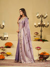 Lavender Purple Designer Fendy Satin Saree with Floral Embroidered Border & Thread Work | Premium Festive Party Wear Saree