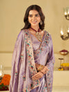 Lavender Purple Designer Fendy Satin Saree with Floral Embroidered Border & Thread Work | Premium Festive Party Wear Saree