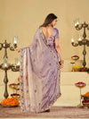Lavender Purple Designer Fendy Satin Saree with Floral Embroidered Border & Thread Work | Premium Festive Party Wear Saree