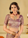 Lavender Designer Fendy Satin Saree with Multicolor Floral Embroidered Border & Thread Work | Premium Festive Party Wear Saree