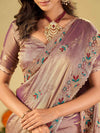 Lavender Designer Fendy Satin Saree with Multicolor Floral Embroidered Border & Thread Work | Premium Festive Party Wear Saree
