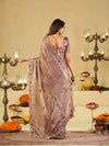 Lavender Designer Fendy Satin Saree with Multicolor Floral Embroidered Border & Thread Work | Premium Festive Party Wear Saree