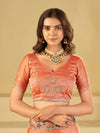 Peach Designer Fendy Satin Saree with Floral Embroidered Border & Thread Work | Premium Festive Party Wear Saree