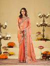 Peach Designer Fendy Satin Saree with Floral Embroidered Border & Thread Work | Premium Festive Party Wear Saree