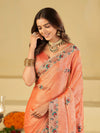 Peach Designer Fendy Satin Saree with Floral Embroidered Border & Thread Work | Premium Festive Party Wear Saree