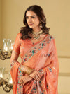 Peach Designer Fendy Satin Saree with Floral Embroidered Border & Thread Work | Premium Festive Party Wear Saree