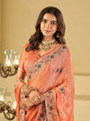 Peach Designer Fendy Satin Saree with Floral Embroidered Border & Thread Work | Premium Festive Party Wear Saree