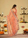 Peach Designer Fendy Satin Saree with Floral Embroidered Border & Thread Work | Premium Festive Party Wear Saree