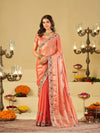 Coral Peach Designer Fendy Satin Saree with Floral Embroidered Border & Thread Work | Premium Festive Party Wear Saree