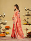 Coral Peach Designer Fendy Satin Saree with Floral Embroidered Border & Thread Work | Premium Festive Party Wear Saree