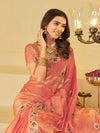 Coral Peach Designer Fendy Satin Saree with Floral Embroidered Border & Thread Work | Premium Festive Party Wear Saree