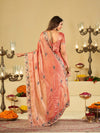 Coral Peach Designer Fendy Satin Saree with Floral Embroidered Border & Thread Work | Premium Festive Party Wear Saree