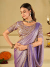 Lavender Designer Fendy Satin Saree with Heavy Embroidered Blouse & Sequin Border | Premium Wedding & Festive Wear Saree