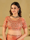 Peach Designer Fendy Satin Saree with Heavy Embroidered Blouse & Sequin Border | Wedding & Festive Saree
