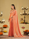 Peach Designer Fendy Satin Saree with Heavy Embroidered Blouse & Sequin Border | Wedding & Festive Saree