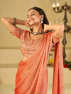Peach Designer Fendy Satin Saree with Heavy Embroidered Blouse & Sequin Border | Wedding & Festive Saree