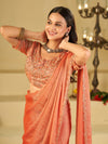 Peach Designer Fendy Satin Saree with Heavy Embroidered Blouse & Sequin Border | Wedding & Festive Saree
