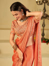 Peach Designer Fendy Satin Saree with Heavy Embroidered Blouse & Sequin Border | Wedding & Festive Saree