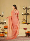 Peach Designer Fendy Satin Saree with Heavy Embroidered Blouse & Sequin Border | Wedding & Festive Saree